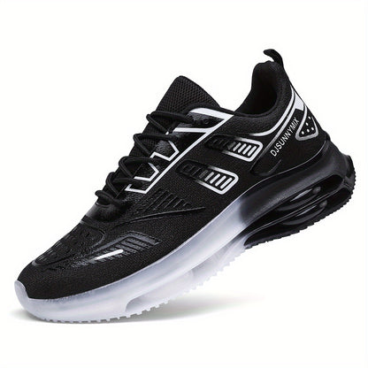 DJSUNNYMIX Men'S Breathable Mesh Low-Top Sneakers - Comfortable Cushioned Running Shoes with Air Cushion Technology, Black & White Design, Lace-Up Casual Shoes for Gym, Training, and Casual Attire, Gym Shoes, Sleek Sporty Loo - ayq
