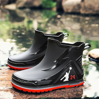 Men's All-Season Rubber Ankle Rain Boots with Anti-Slip Soles
