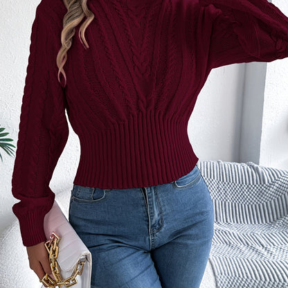Autumn and Winter Casual Vacation Round Neck Sweater | Long Sleeved Solid Color Women'S Pullover, Medium Stretch Fabric, Regular Fit