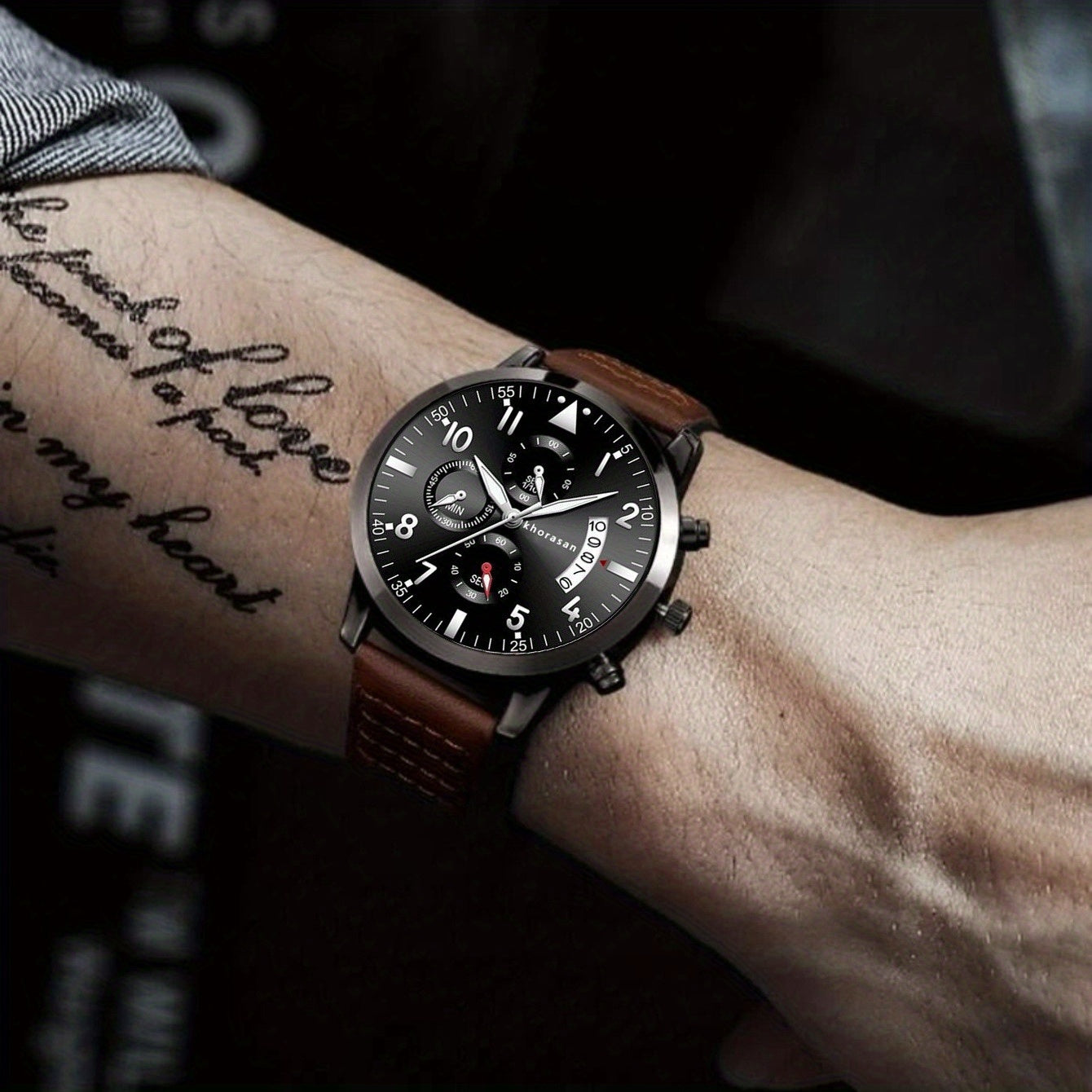 A Stylish And Versatile 7pcs Set for Men, Including a Classic Faux Leather Watch, Wallet, Belt, Keychain, Greeting Card, And Glasses, Suitable for Various Occasions, Essential for Halloween, Parties, Christmas, And Birthdays