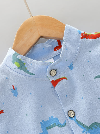 Kids' Cotton Dinosaur Print Shirt & Shorts Set for Summer