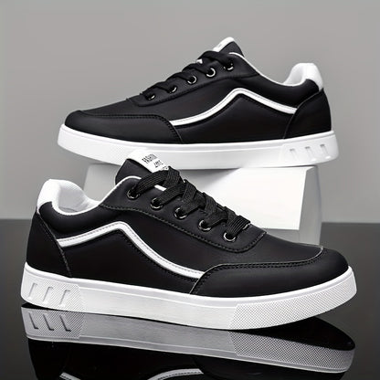 Men'S Fashion Skateboarding Shoes, Durable Anti-Slip Lace-Up Outdoor Sports Sneakers, Street Style Low Top Casual Footwear, PU Upper, Fabric Lining, PVC Sole, Cloth Insole, Round Toe, for Hiking, Daily Wear, Parties, Weddings