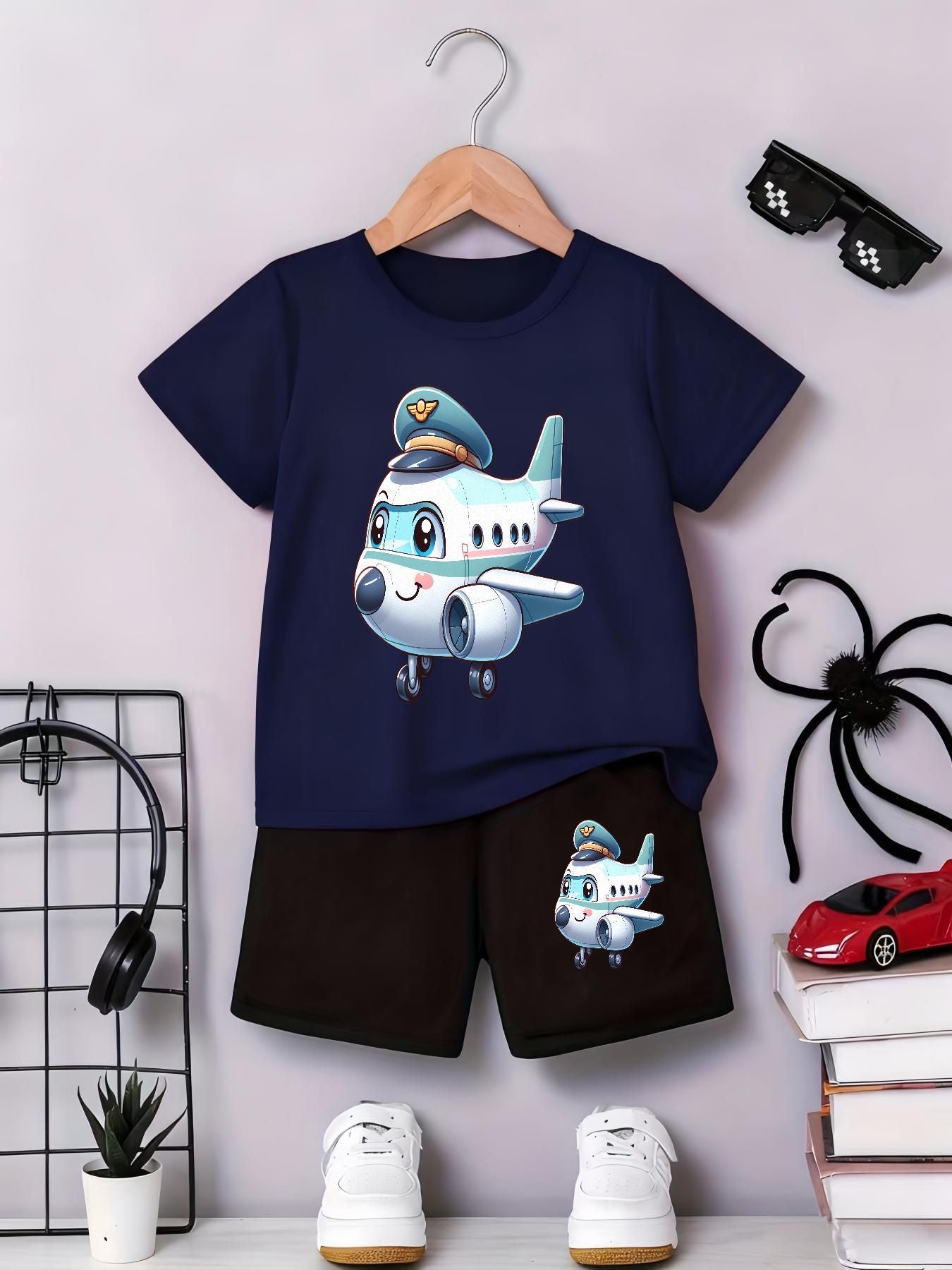 Baby Boy Summer T-Shirt & Shorts Set with Airplane Print