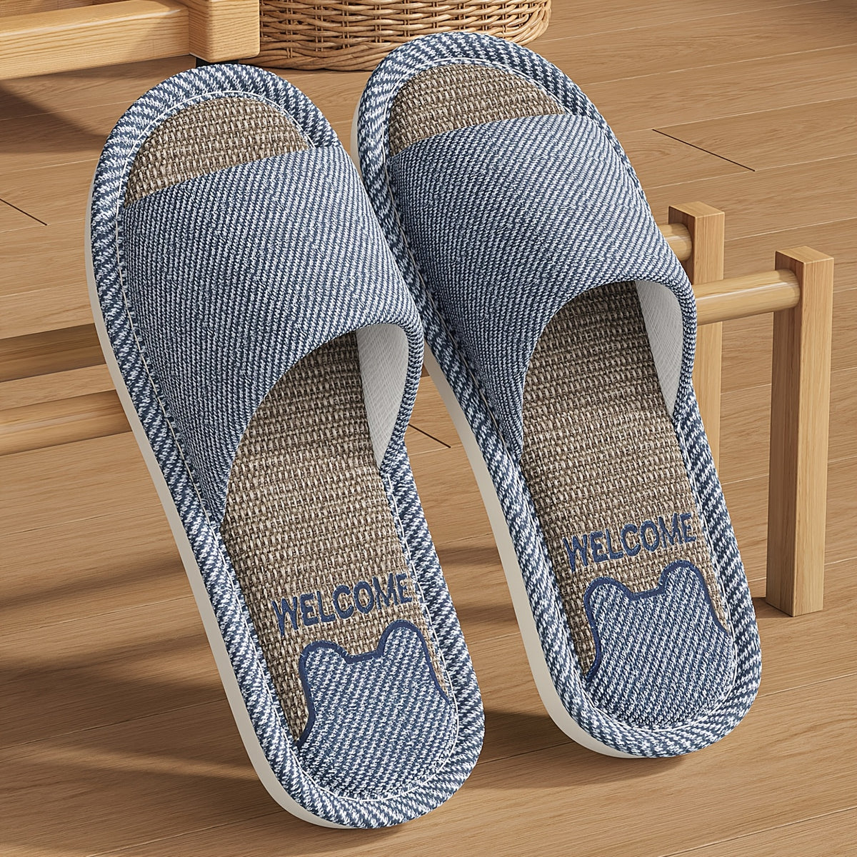 Unisex Cozy Linen Slip-On Slippers with Anti-Slip EVA Sole