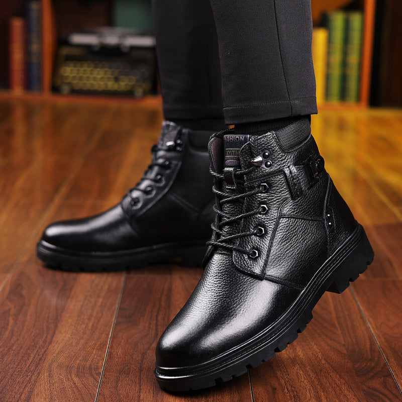 Men'S Winter Boots - Thick Warm Lace-Up Ankle Boots with Non-Slip Rubber Sole, Genuine Leather Upper & Lining, Round Toe for Cold Weather, Office, Formal