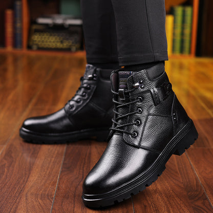 Men'S Winter Boots - Thick Warm Lace-Up Ankle Boots with Non-Slip Rubber Sole, Genuine Leather Upper & Lining, Round Toe for Cold Weather, Office, Formal