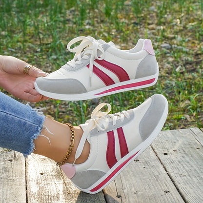 Women's Casual White Sneakers with Blue Accents - Breathable & Comfortable Lace-Up Running Shoes, Low-Top Fitness & Travel Footwear, Soft Rubber Sole, All-Season Wear
