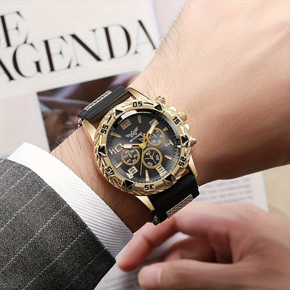 4 հատ տղամարդու մինիմալիստական ​​դրամապանակ, ժամացույց և ապարանջանի նվերների տուփ - էլեգանտ ձեռքի ժամացույց և համապատասխանեցում, հարմար է Սուրբ Ծննդյան, ծննդյան օրվա, նրա նվերի համար - ոճ, նվեր տղամարդկանց համար