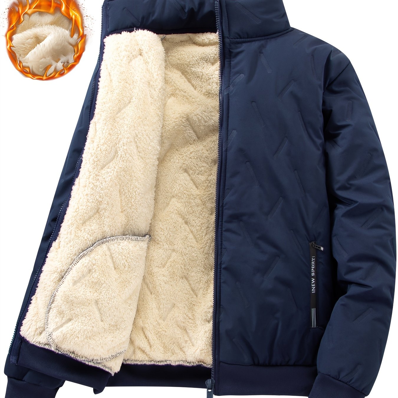 Men'S Heavyweight Winter Jacket - Thermal Insulated Cold Weather Coat with Zippered Pockets, Stand Collar, Full-Zip Closure - Black Outer Shell for Everyday & Outdoor Activities - Non-Stretch Fabric Construction, Seasonal Lay