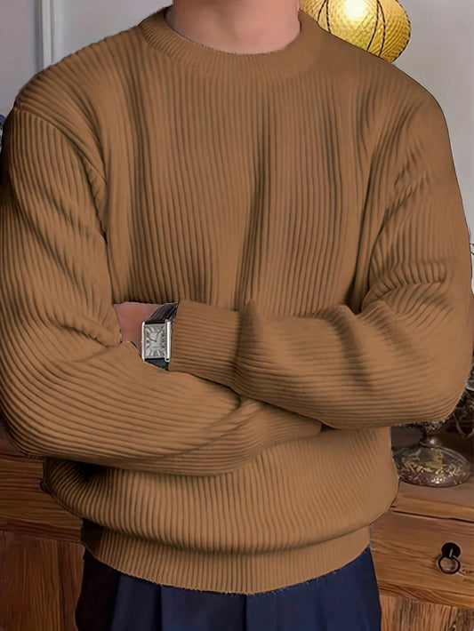 Տղամարդկանց պարզ, նորաձև միագույն երկար թևքով սվիտեր՝ հարմար աշնանային և ձմեռային սեզոնի համար, բազմակողմանի տրիկոտաժե վերնաշապիկ