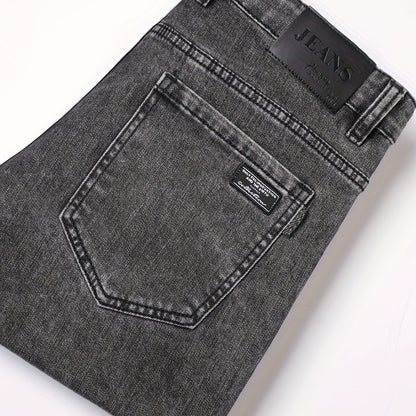 Men's Slim Fit Grey Jeans - Cotton Blend, Machine Washable, All-Season Denim Pants for Teens
