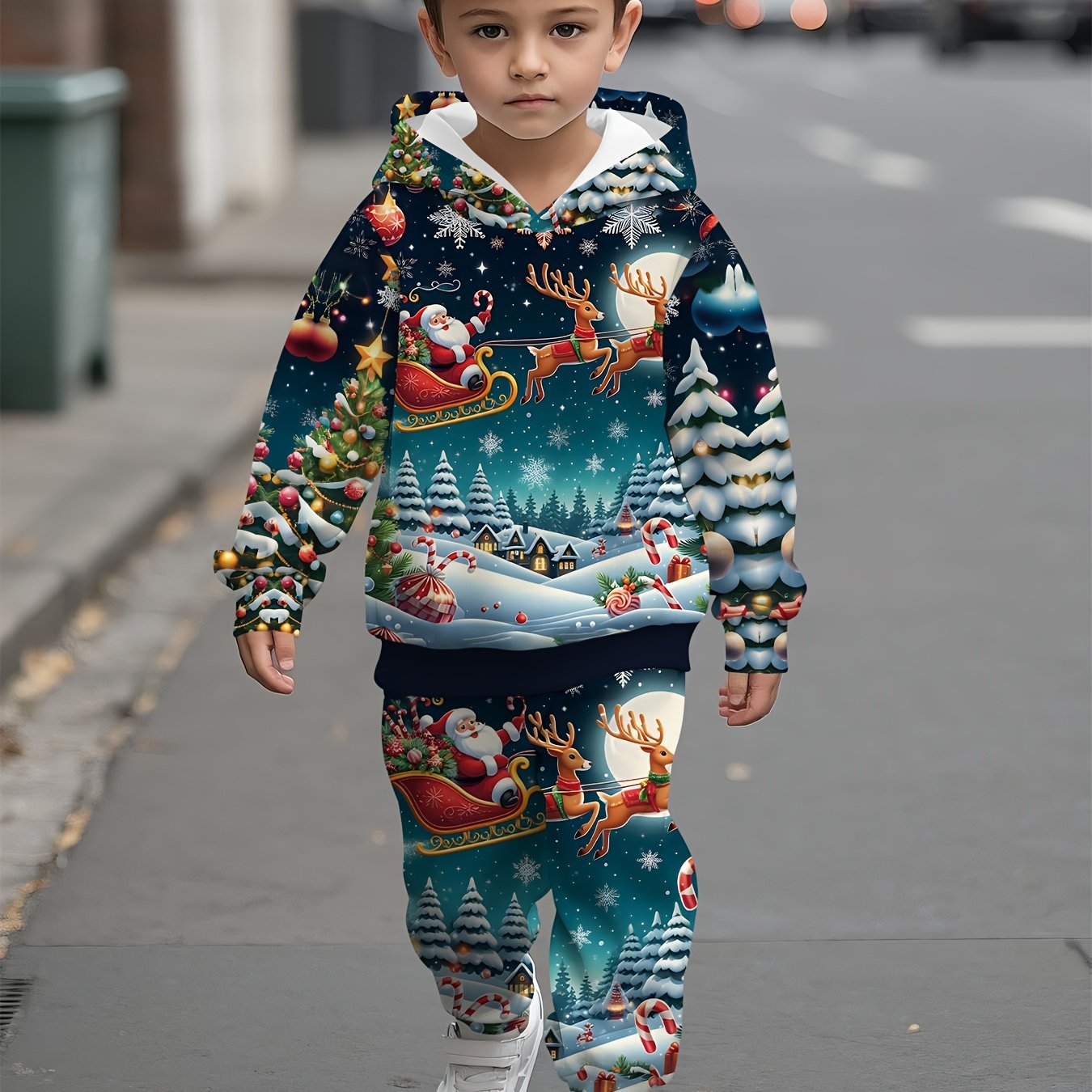 2pcs Boys' Christmas Outfit Set with Snowman & Gingerbread for Man Print Hooded Sweatsuit & Snowflake Pants - Cozy Winter Clothes for to 5 Years, Machine Washable Soft Fabric, Ideal Christmas Gift for Boys (Winter Party & Cas