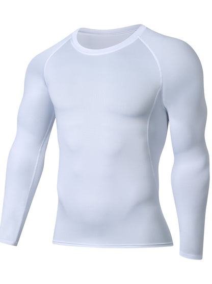 [Formfitting Shirt] Elite Athletic երկարաթև կոմպրեսիոն վերնաշապիկ - բարձր ձգվող, շնչող պոլիեսթեր և սպանդեքս խառնուրդ, պարանոցի պարանոց, անտեսանելի - իդեալական մկանային խմբերի պաշտպանության համար, մեքենայով լվացվող - կապույտ, մարզասրահի հագուստ
