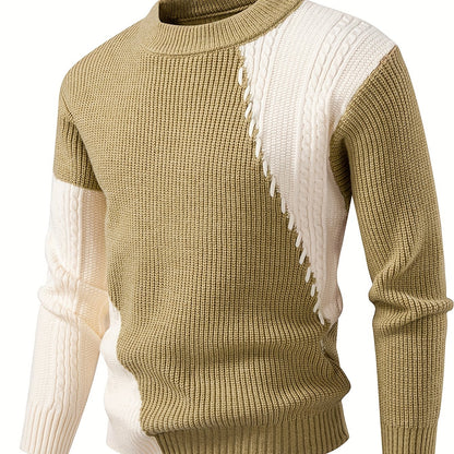 Նոր աշուն-ձմեռ կլոր վզով տղամարդու սվիտեր, նորաձև, առօրյա, նորաձև, պատչվորք տրիկոտաժ, տաք, հաստ, նորաձև, ազատ վերնաշապիկ