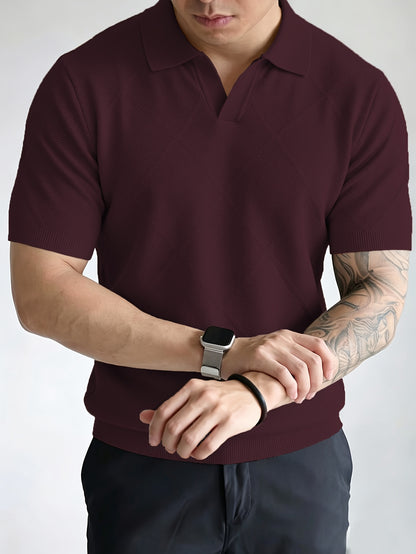 Men's Summer Slim Fit Vintage Knit Polo Shirt with Lapel Collar