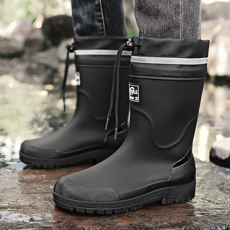 Men's Lightweight Rubber Rain Boots Casual Mid-Calf Style