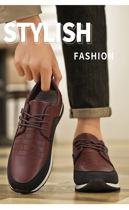 1pair Men'S Casual Business Sneakers, Round Toe, Low-Top, Solid Color, Faux Upper, with Fabric Lining, EVA Insole, PVC Sole, Lace-Up Closure for Daily and Leisure Wear