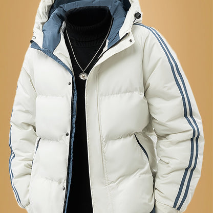 Men's Heavyweight Winter Coat - Hooded Jacket with Full-Zipper Closure, Insulated Outer Shell for Extreme Cold, Front Pockets - Dark Grey/White color, Hand Washable - Ideal for Everyday & Formal Cold Weather Outfits by OceanM