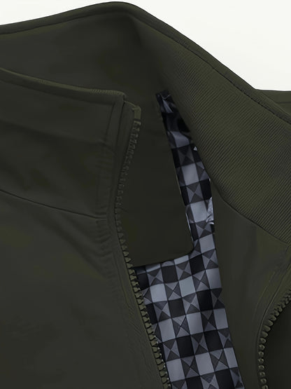 Men's Academic Jacket - Burgundy (Deep Red), Zip-Up Front Closure, Structured Non-Stretch Fabric, Zippered Pockets - Formal & Casual Outerwear for Office, Events, Everyday - Easy-Care Coat, Dressy Jacket, Houndstooth Pattern