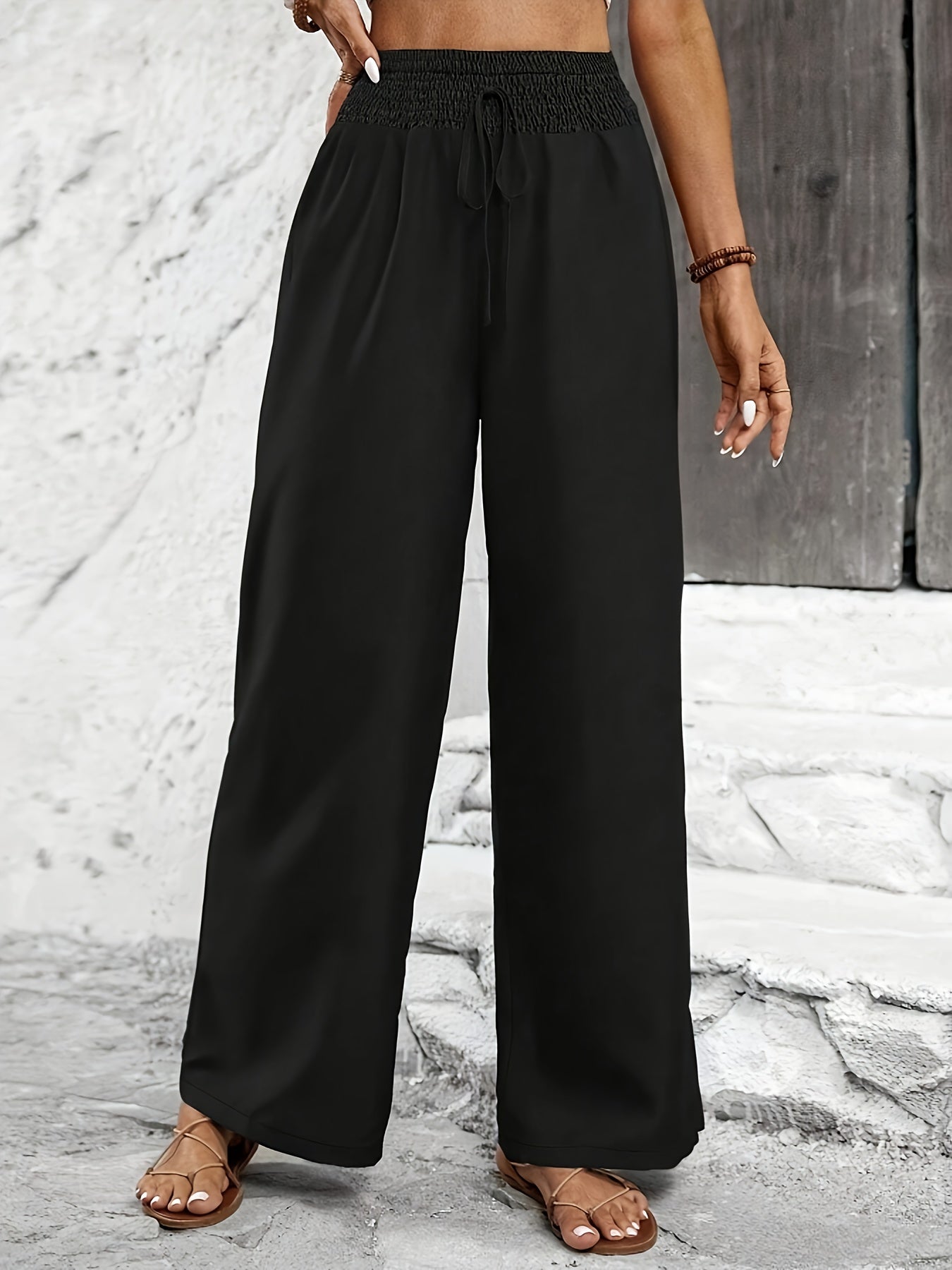 Elegant Solid Color Twisted Knot Straight-Leg Pants