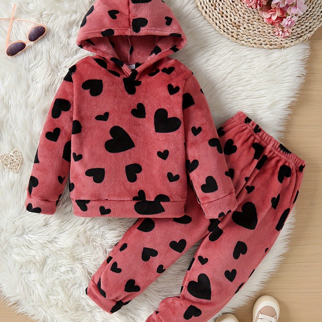 Աղջիկների համար նախատեսված սրտաձև նախշերով գլխարկով սվիտերի և տաբատի հավաքածու, նոր աշուն-ձմեռ, հարմարավետ, սիրուն, առօրյա, տաք, կատարյալ է բացօթյա օգտագործման համար