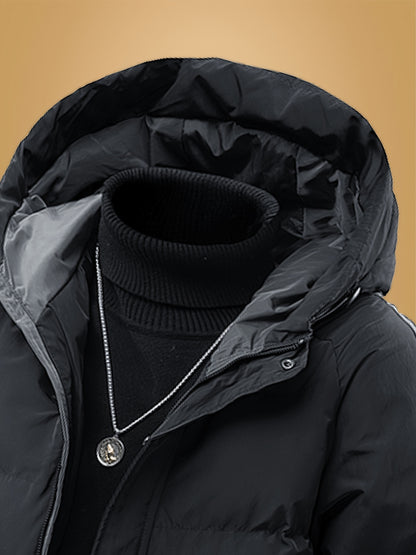 Men's Heavyweight Winter Coat - Hooded Jacket with Full-Zipper Closure, Insulated Outer Shell for Extreme Cold, Front Pockets - Dark Grey/White color, Hand Washable - Ideal for Everyday & Formal Cold Weather Outfits by OceanM