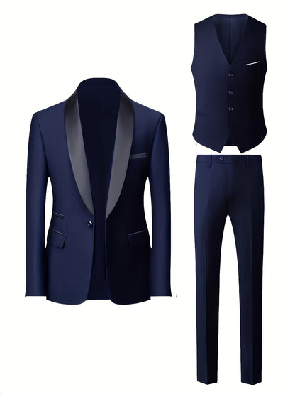 Men's Slim Fit 3-Piece Business Suit Set with Vest & Trousers