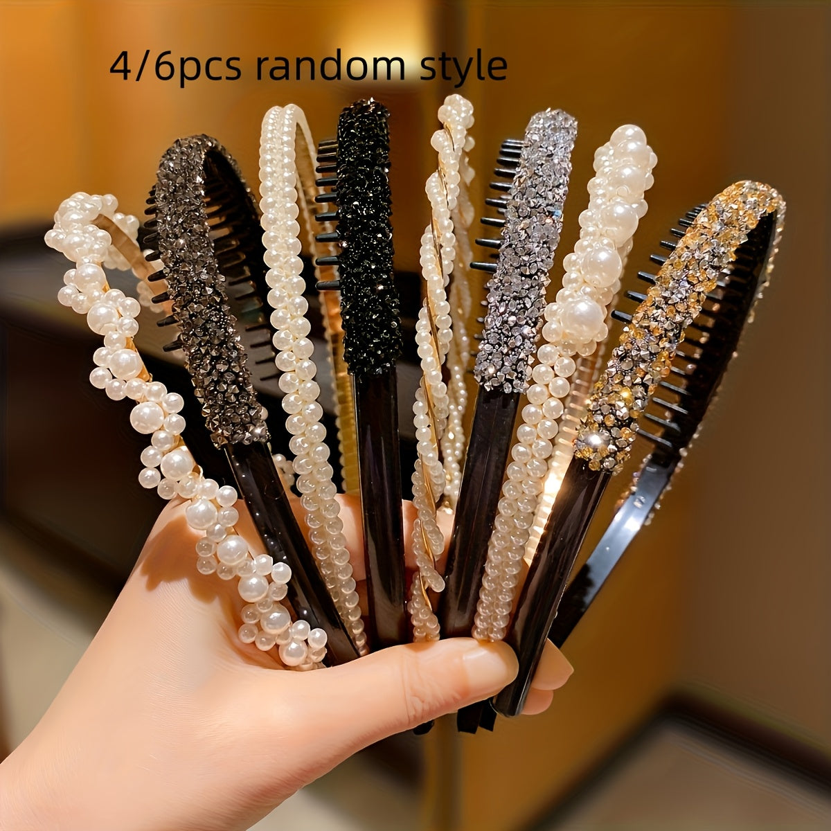 Boho Pearl & Rhinestone Headbands - Set of 4 or 6 for Women