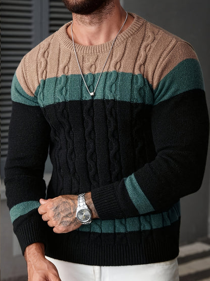 Տղամարդու գունավոր թվիդից տրիկոտաժե սվիտեր, կլոր օձիքով, երկար թևքերով, գունավոր տրիկոտաժե, բաց մոխրագույն՝ գործնական և առօրյա զբոսանքների համար