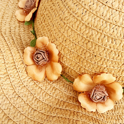 Women’s Adjustable Straw Hats with Floral Design and Carry Bag