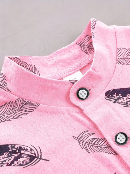 Baby Boys Cotton Feather Print Short Sleeve Shirt & Shorts Set