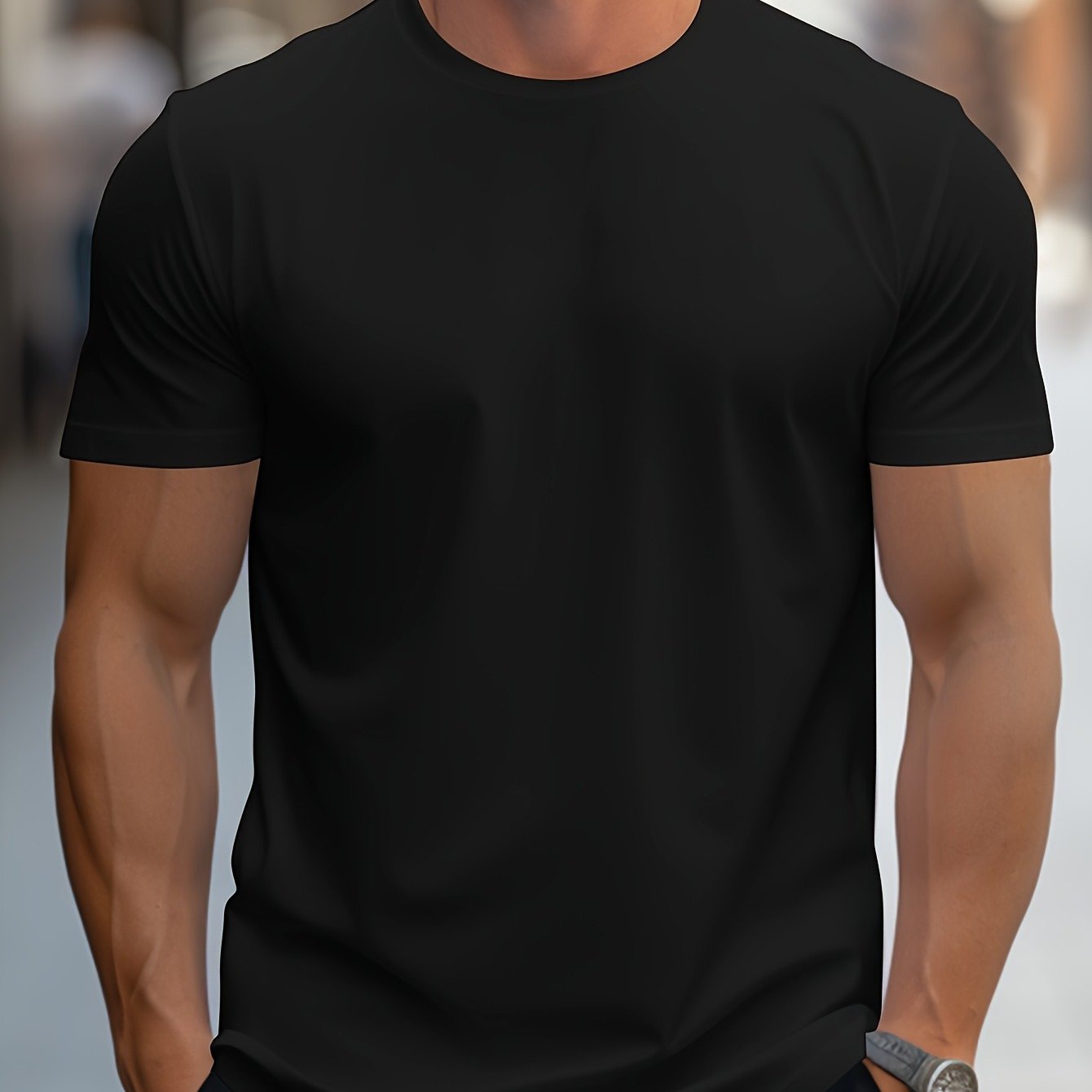 1pc Men's Spring Summer Casual Short Sleeve T-Shirt - Solid Black, Regular Fit Round Neck, Breathable Fabric for Gym, Outdoor  Casual Attire, Gym Shirts, Durable Casualwear, Smooth Texture