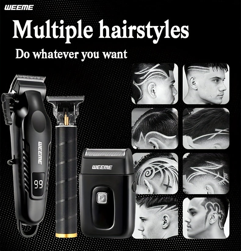 WEEME 2pcs/3pcs Electric Hair Clipper, Beard Trimmer, And Shaver Set with Professional Alloy Blade, USB Rechargeable, Featuring LCD Display. an Ideal Gift for Father'S Day, Birthdays, Or a Delightful Surprise for Husbands, Da