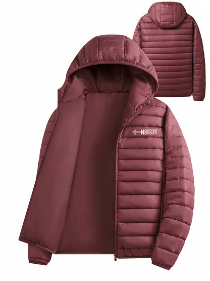 Men's Quilted Hooded Jacket with Ribbed Cuffs for Winter