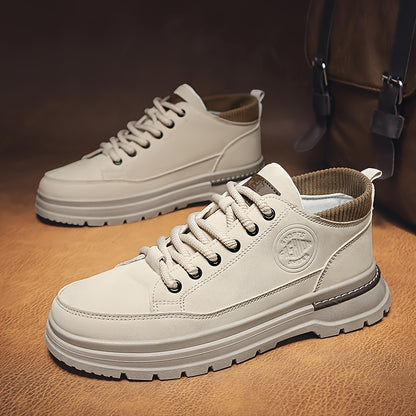 Plus Size Men's Casual Low-Top Motorcycle Boots, All-Season PU