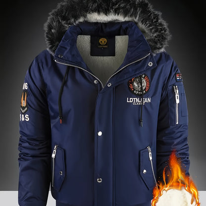 Men's Heavyweight Arctic Winter Jacket - -210gsm Windproof Coat with Full-Zip Closure, Hooded Insulated Outerwear - Machine Washable Cold Weather Jacket for Skiing, Snowboarding, Camping - Navy Blue, Winter Accessories, Skiin