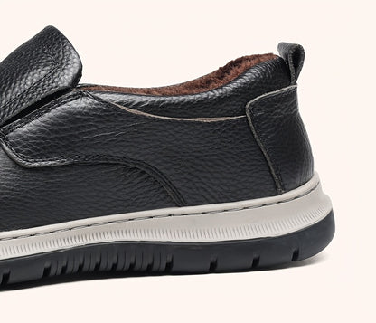 Men's Winter Warm Cowhide Boots - -Weather Traction Rubber Sole & Soft Fabric, Low-Top Short Boots Suitable for Daily Wear, Parties, - Fit for Fall/Winter (Boots Can Be Dressed up or)