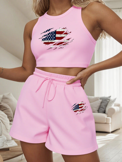 Women's Casual Two-Piece Set with English Print & Slanted Pockets