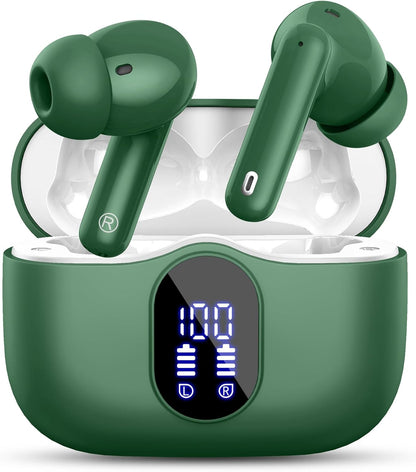 Wireless Earbuds, Bluetooth 5.4 Headphones Bass Stereo, Ear Buds with Noise Cancelling Mic LED Display, IP7 Waterproof in Ear Earphones, 36H Playtime for Laptop Pad Phones Sports Workout, Black