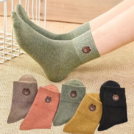 5 pairs of four-season cute bear solid color socks