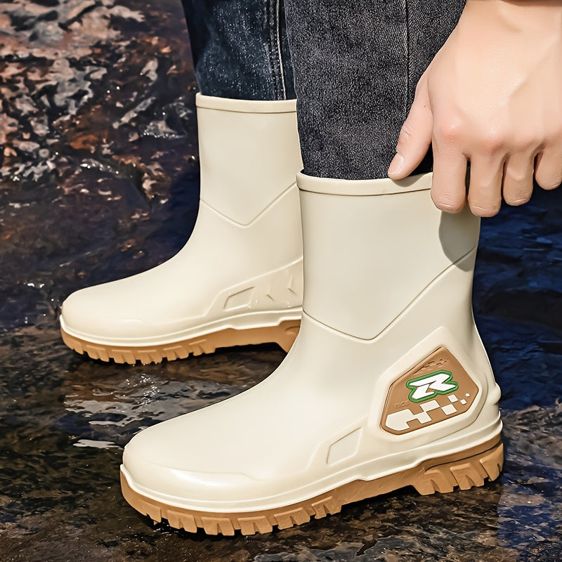 Men's Mid-Calf Rubber Rain Boots for Outdoor and Casual Wear
