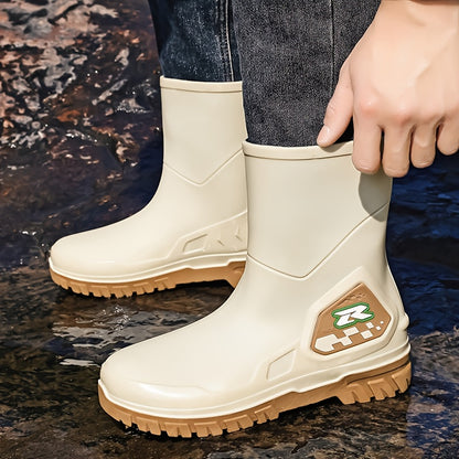 Men's Mid-Calf Rubber Rain Boots for Outdoor and Casual Wear