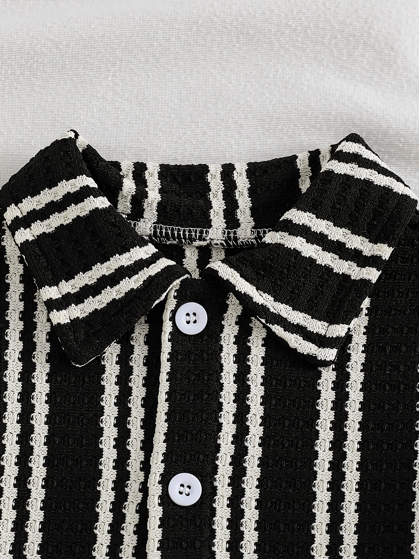Boys' Summer Striped Waffle Knit Shirt & Shorts Set