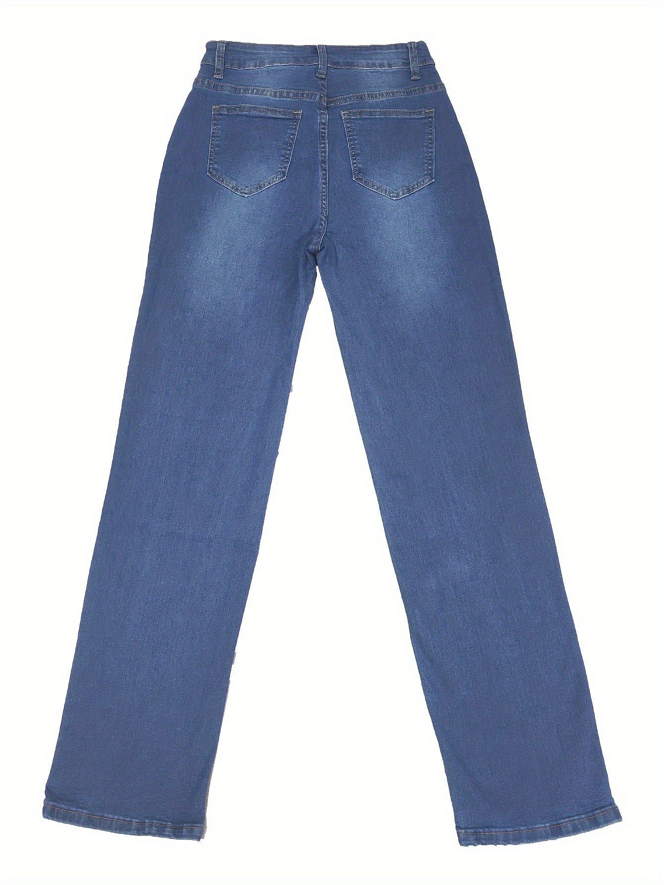 High Waist Light Washed Straight Jeans, Slash Pocket Casual Loose Fit Denim Pants, Women's Denim Jeans & Clothing