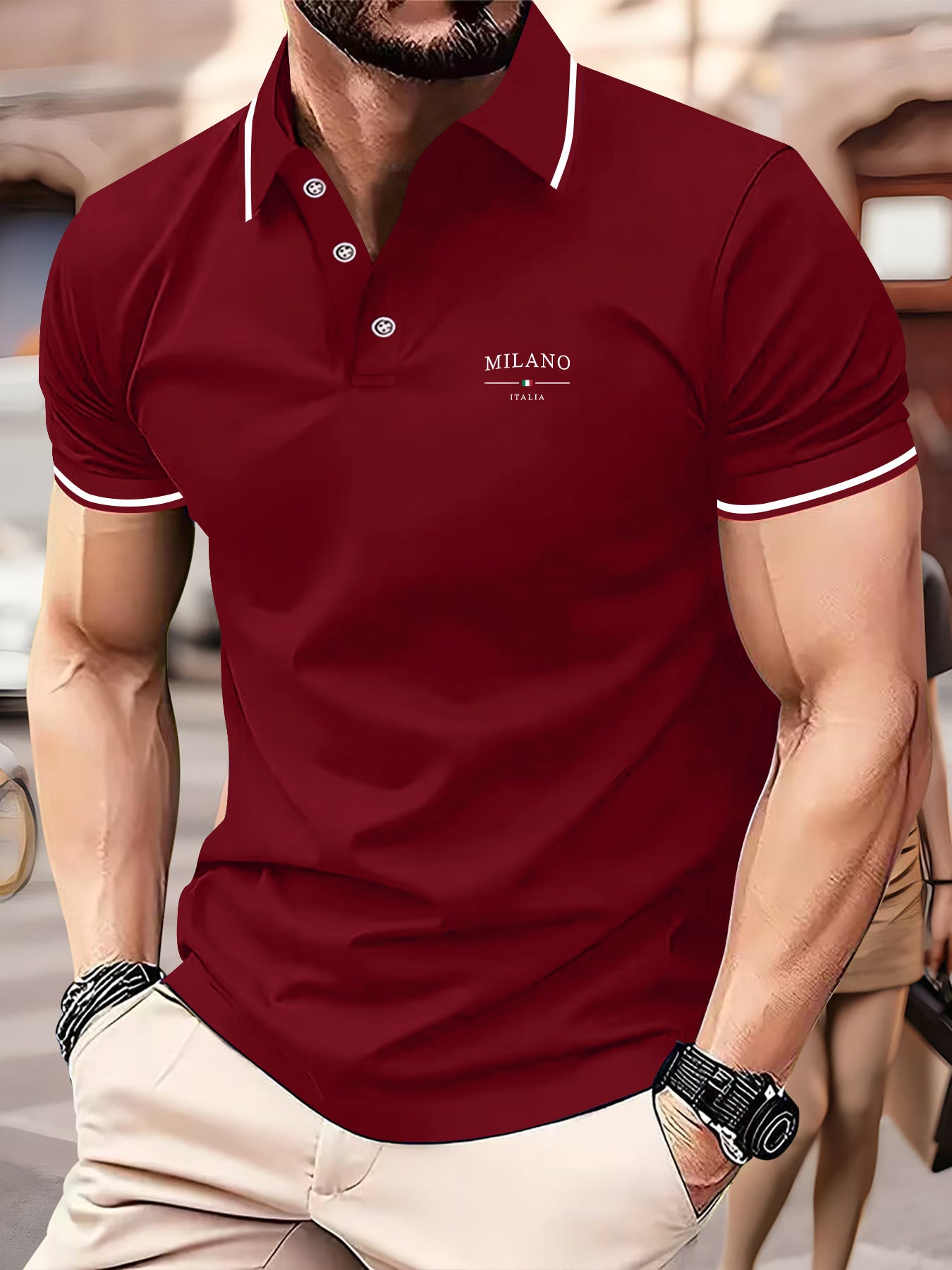 Men'S Stylish Polo Shirt with Milan Print, Perfect for Summer Sports And Casual Outings - ayq