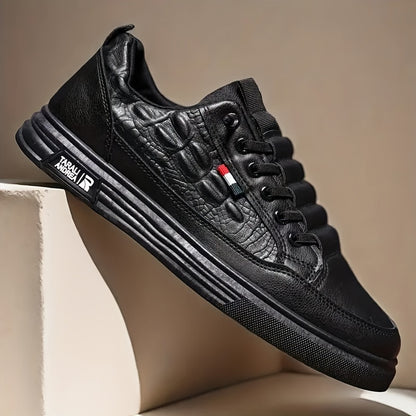 Men's Trendy Slip On Skate Shoes With Imitation Crocodile Skin Shaped Faux Upper, Non Slip Comfy Casual Shoes For Outdoor Street Walking Holiday Traveling - ayq