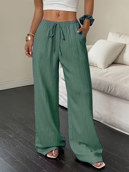Women's Casual Wide Leg Pants with Elastic Waist and Pockets