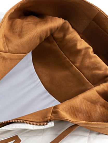 2025 New Product Men's Winter Warm Jacket with Letter Embroidery, Thickened Warm Casual Hooded Faux Two-Piece Jacket Coat for Camping, Christmas New Arrival