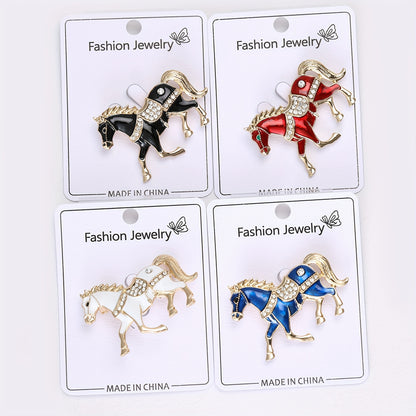 1pc Enamel Dripping Oil Inlaid Rhinestone Pony Fashion Brooch | Creative Ethnic Style Horse Badge Pin, High-End Design Couple Accessories, Exquisite Suit Corsage Party Decoration, Suitable for Christmas, Year of the Horse, Eq