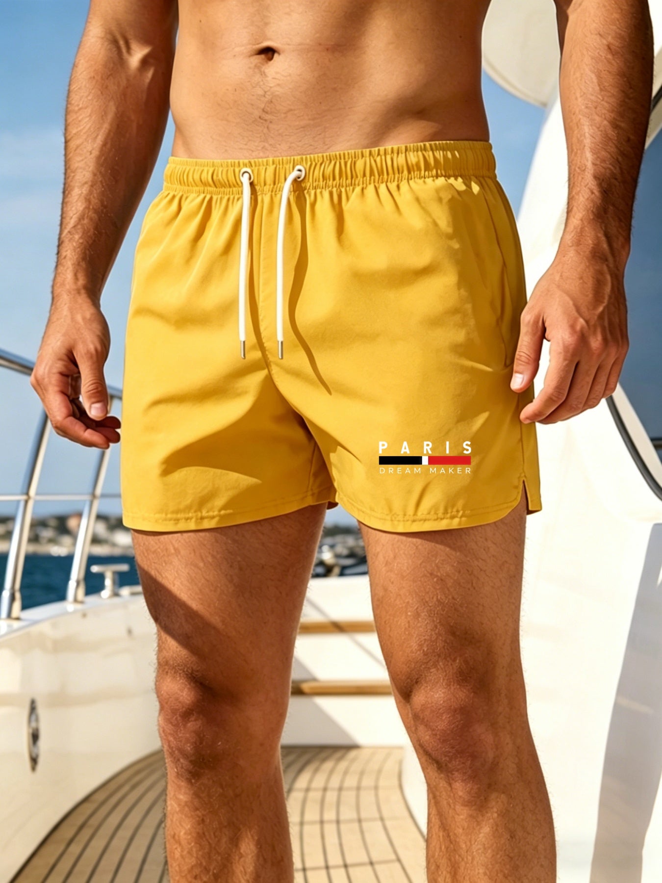 Men's Quick-Dry Swim Trunks with Paris Print, Lightweight & Comfortabl